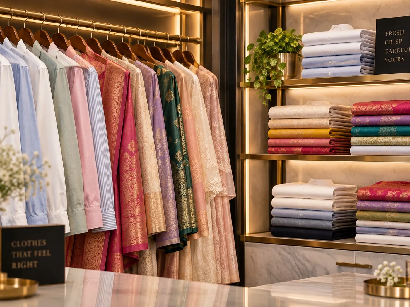 Pressed garments returned hanger-ready and boutique-folded